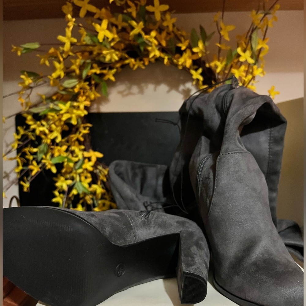A New Day “Nikka” grey thigh high boots.
